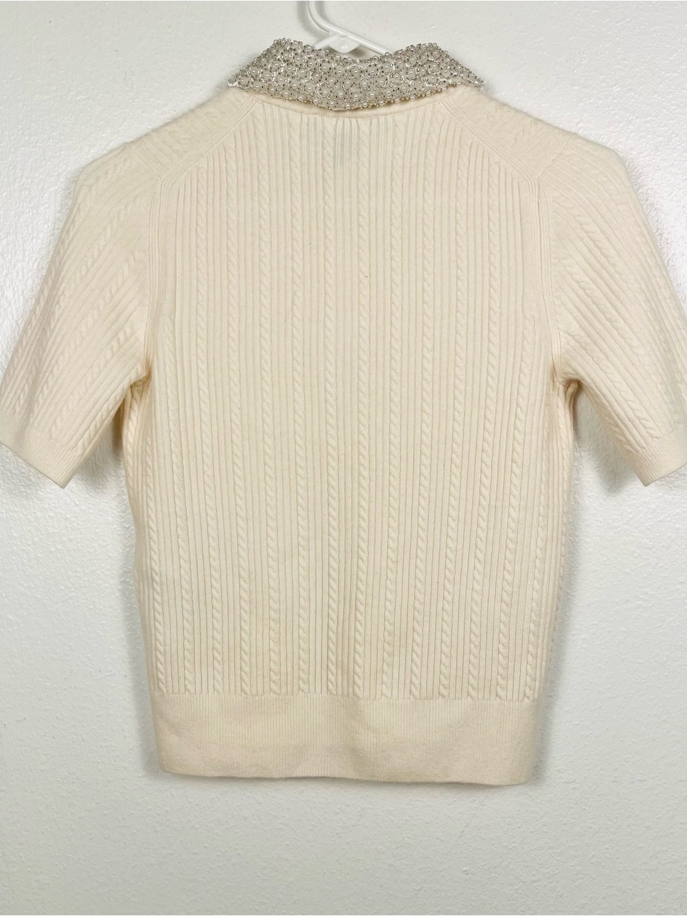 MAJE Embellished Pearl Beaded Peter Pan Collar Short Sleeve Sweater Top 0/XS - Picture 8 of 9